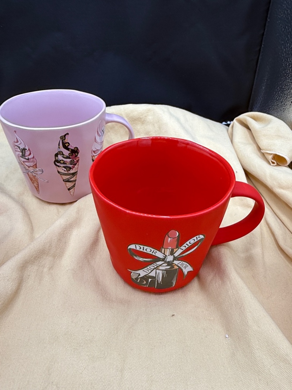 Dior Red Ceramic Mugs with Pink Ice Cream Accent Mug - Picture 2 of 3